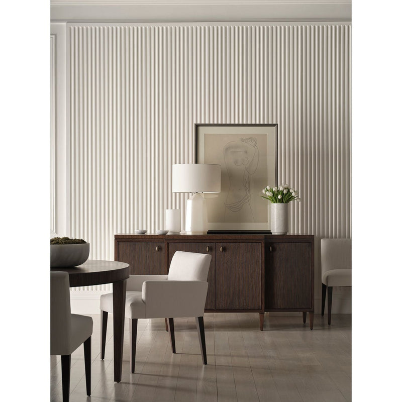 Alternate view of Jensen Credenza, featuring vertical reeded texture, wood, metal, and enclosed cabinet storage.