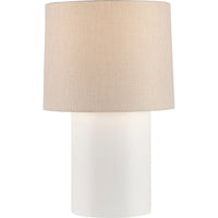 Dias Cylinder Lamp, shown in beige and white with fabric, ceramic or glass, and table lamp form.