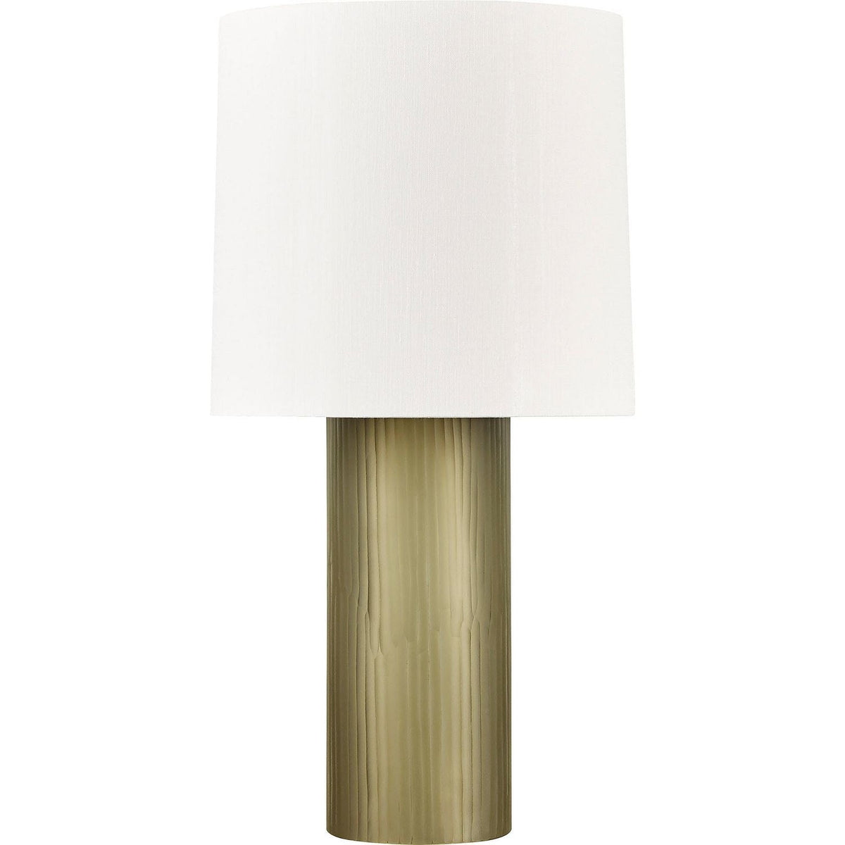 Aura Table Lamp, shown in off-white and olive green with fabric, ceramic or glass, and a table lamp base.