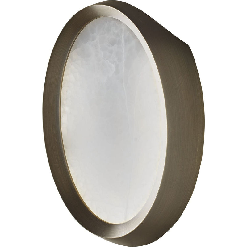 Alternate view of Opus Sconce in brushed bronze and warm gray-brown metal.