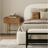 Additional view of Flora Oak Nightstand in dark brown and brass gold, featuring single full-width drawer.