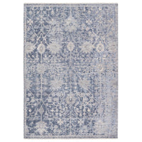 Changsang Medallion Blue/ Gray Runner Rug (3'X12'), shown in blue and gray with woven textile and pile fiber.