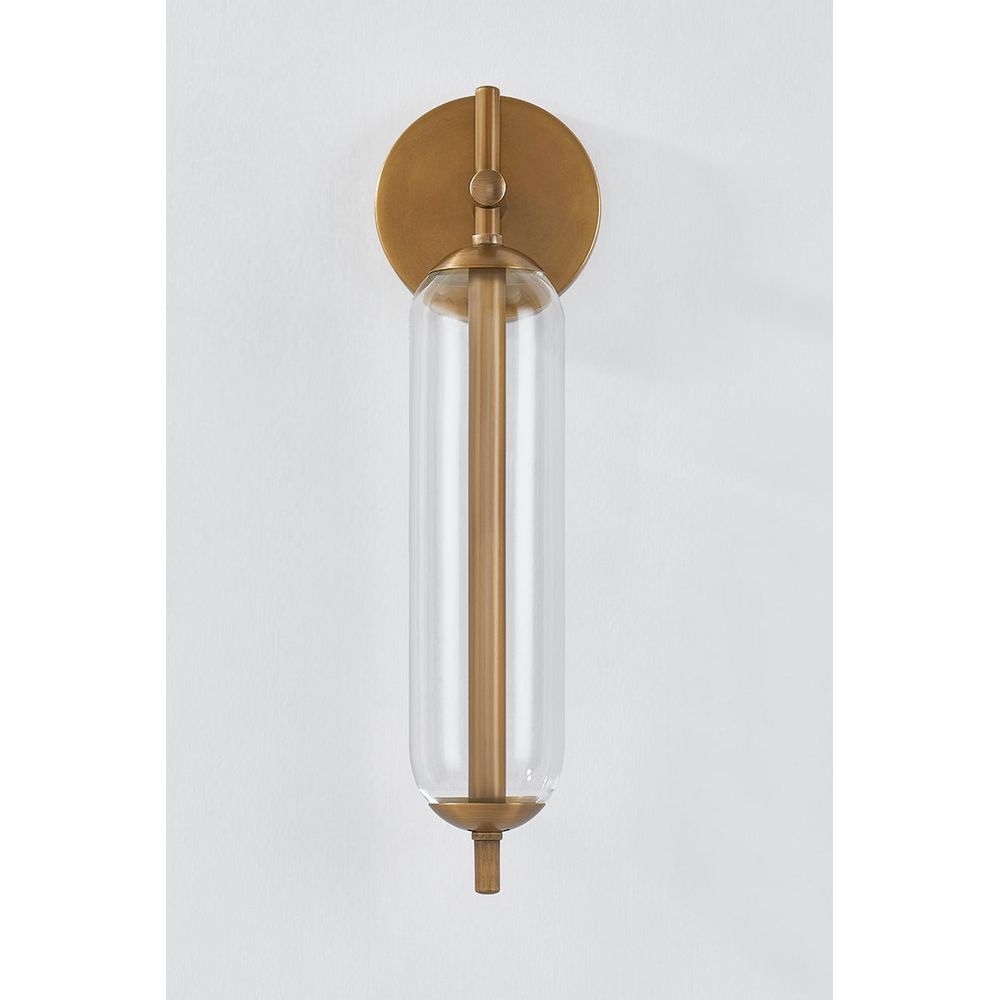 Alternate view of Blaze Exterior Wall Sconce in patina brass and clear transparent.