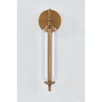 Alternate view of Blaze Exterior Wall Sconce in patina brass and clear transparent.