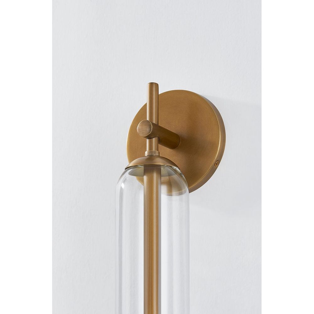 Additional view of Blaze Exterior Wall Sconce in patina brass and clear transparent.