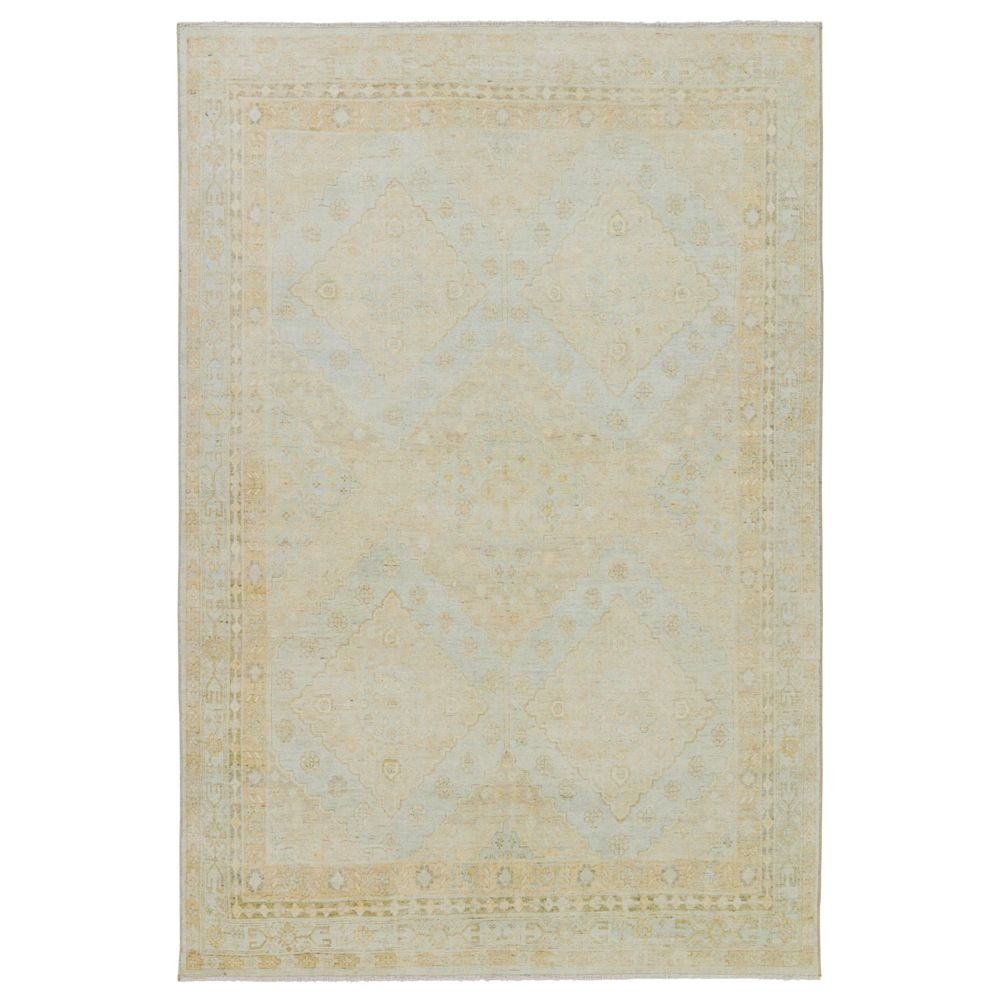 Sable Trellis Blue/ Green Runner Rug (3'X10'), shown in pale blue and cream with wool pile and textile foundation.