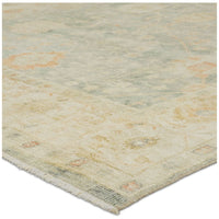 Alternate view of Omari Floral Blue/ Green Runner Rug (3'X10') in soft aqua blue and ivory.