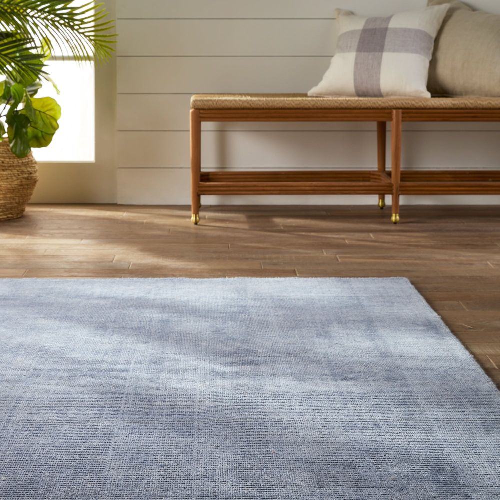 Arden Solid Light Blue/ Cream Area Rug (6'X9')