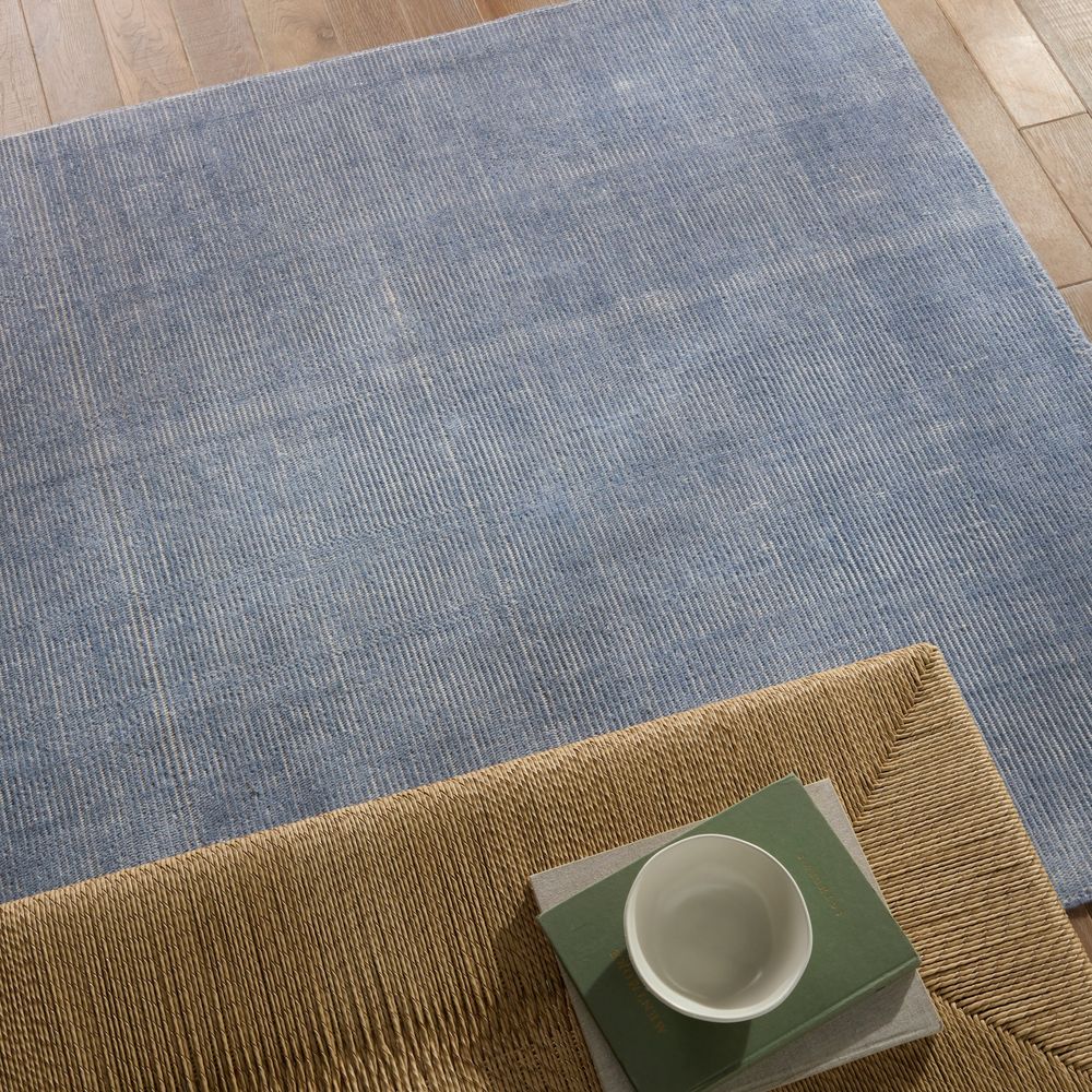 Arden Solid Light Blue/ Cream Area Rug (6'X9')