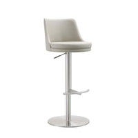 Carter Barstool., shown in beige and silver with upholstery, metal, and gas-lift height adjustment lever.