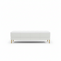 Berkeley End-Of-Day Bench, shown in white with leather, metal, and fixed tapered metal legs.