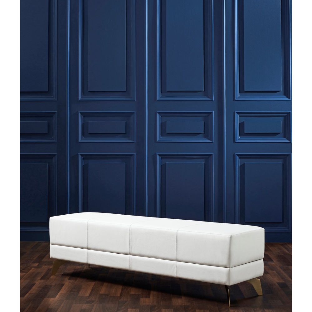 Additional view of Berkeley End-Of-Day Bench in white and brass.