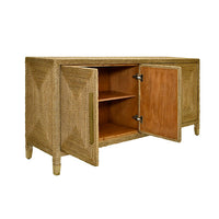 Additional view of Four Door Buffet With Satin Brass Hardware And Foot Caps In Wrapped Rope in natural tan and beige.