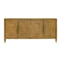 Four Door Buffet With Satin Brass Hardware And Foot Caps In Wrapped Rope in natural tan and beige.