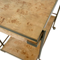 Bar Storage: Carts Cash - Antique Brass Bar Cart With Shelves In Burl Wood