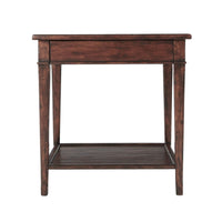 Alternate view of The Castle Guest Side Table, featuring distressed, wood, and single integrated drawer.