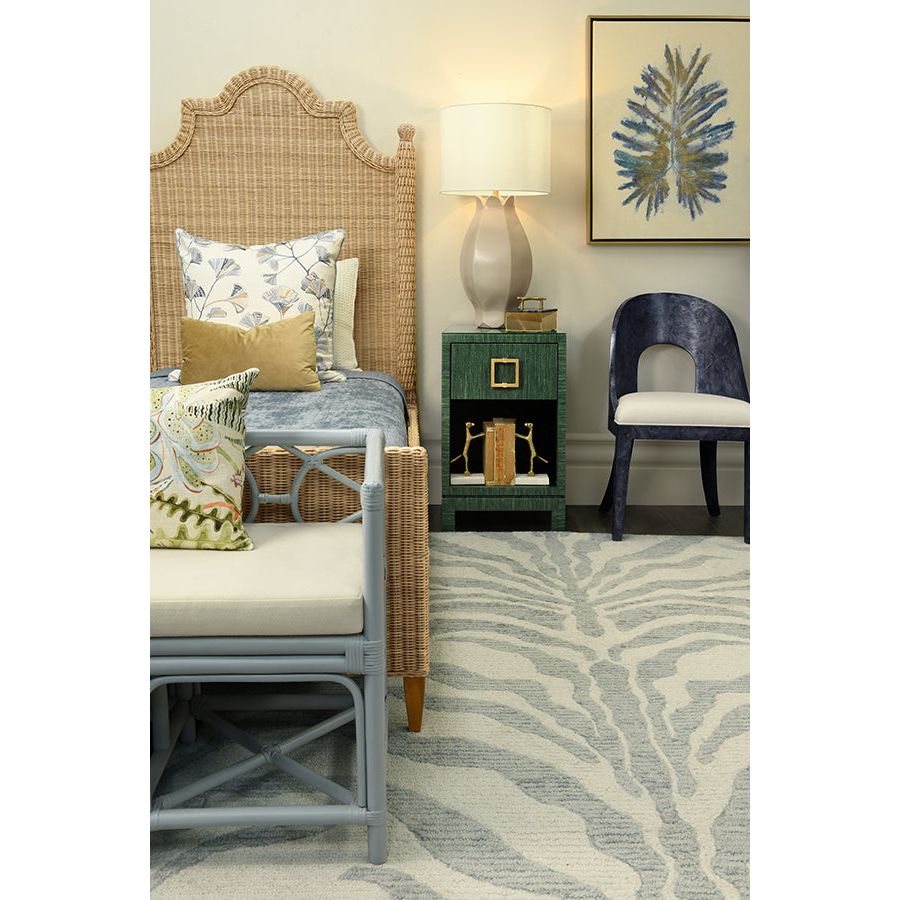Decorative Bench With Performance Ivory Cushion In Rattan In Light Blue