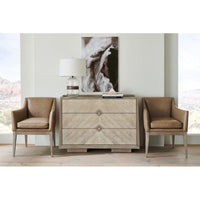 Additional view of Opal Natural in light taupe and warm gray-beige, featuring cerused finish and three full-width drawers.