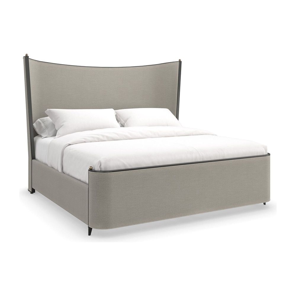Additional view of Brittany Queen Bed in light grey and warm taupe-grey.