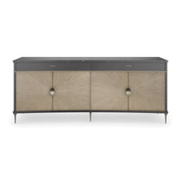 Shadow Black Marble Credenza, shown in black and charcoal with marble, wood, and a black marble top surface.
