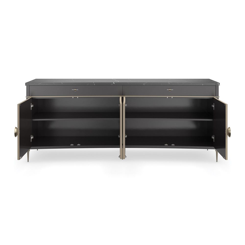 Additional view of Shadow Black Marble Credenza in black and charcoal.