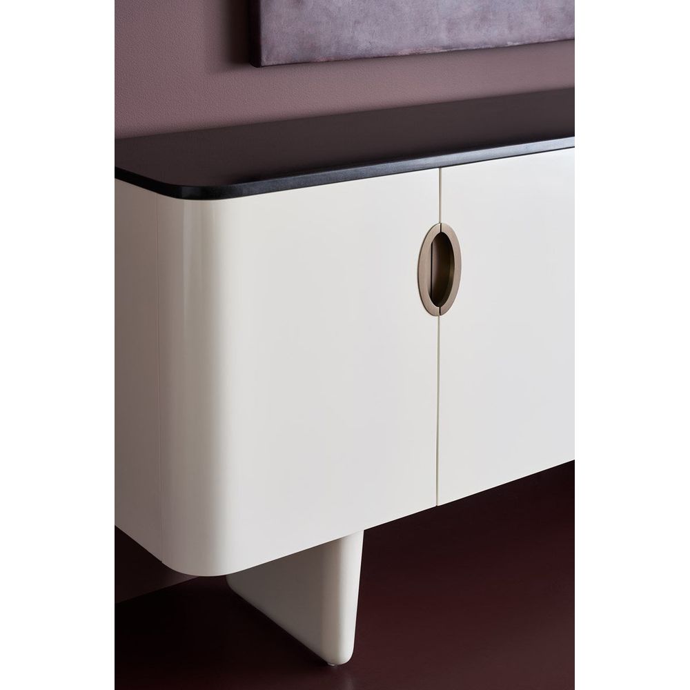 Additional view of Preston Sideboard in off-white and cream, featuring high-gloss lacquer and four-door cabinet storage.