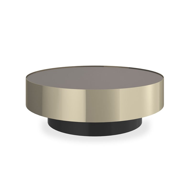Rowan Cocktail Table, shown in champagne gold and bronze with metal and lacquered wood or composite.
