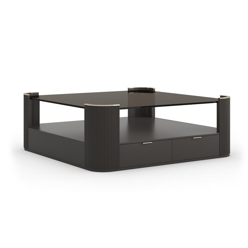 Alternate view of Lowell Square Cocktail Table in charcoal brown and espresso.