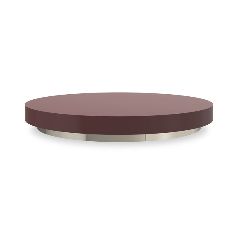 Rowan Cocktail Round Accent Tray, shown in burgundy and maroon with lacquered composite and metal.