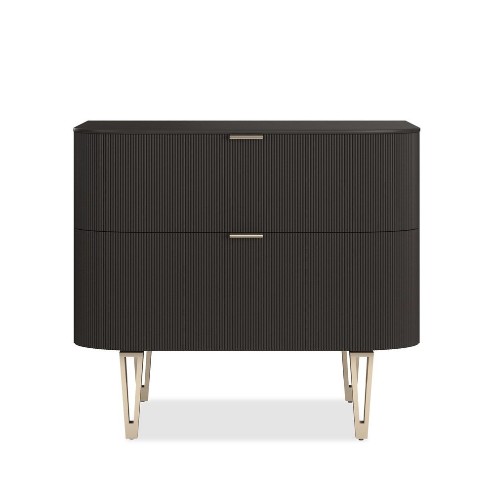 Alternate view of Affection, featuring reeded/fluted finish, wood, metal, and two full-width drawers.