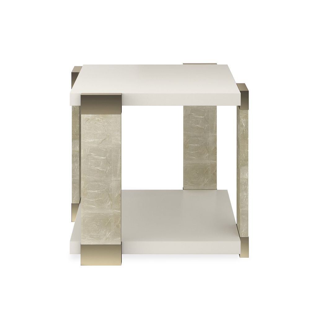 Alternate view of Cornerstone End Table in off-white and champagne.