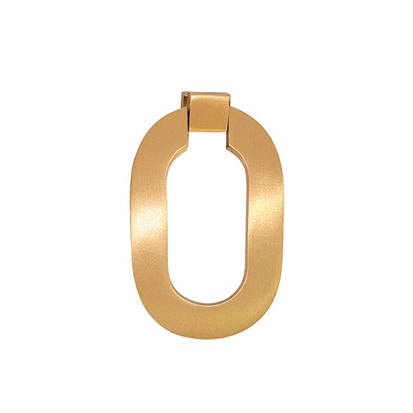 Oval Ring Hardware In Satin Brass, shown in brass gold and warm gold with brass, metal, and drop ring pull.