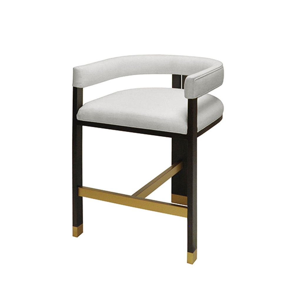 Additional view of Cruise Counter Stool in Dark Expresso Oak With White Linen Upholstery in white and dark espresso brown.