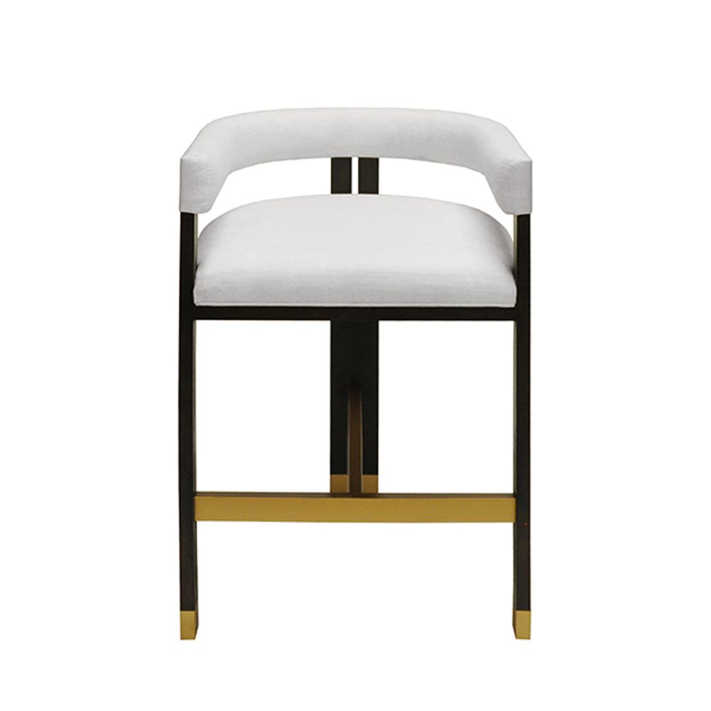 Cruise Counter Stool in Dark Expresso Oak With White Linen Upholstery in white and dark espresso brown.