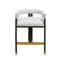 Cruise Counter Stool in Dark Expresso Oak With White Linen Upholstery in white and dark espresso brown.