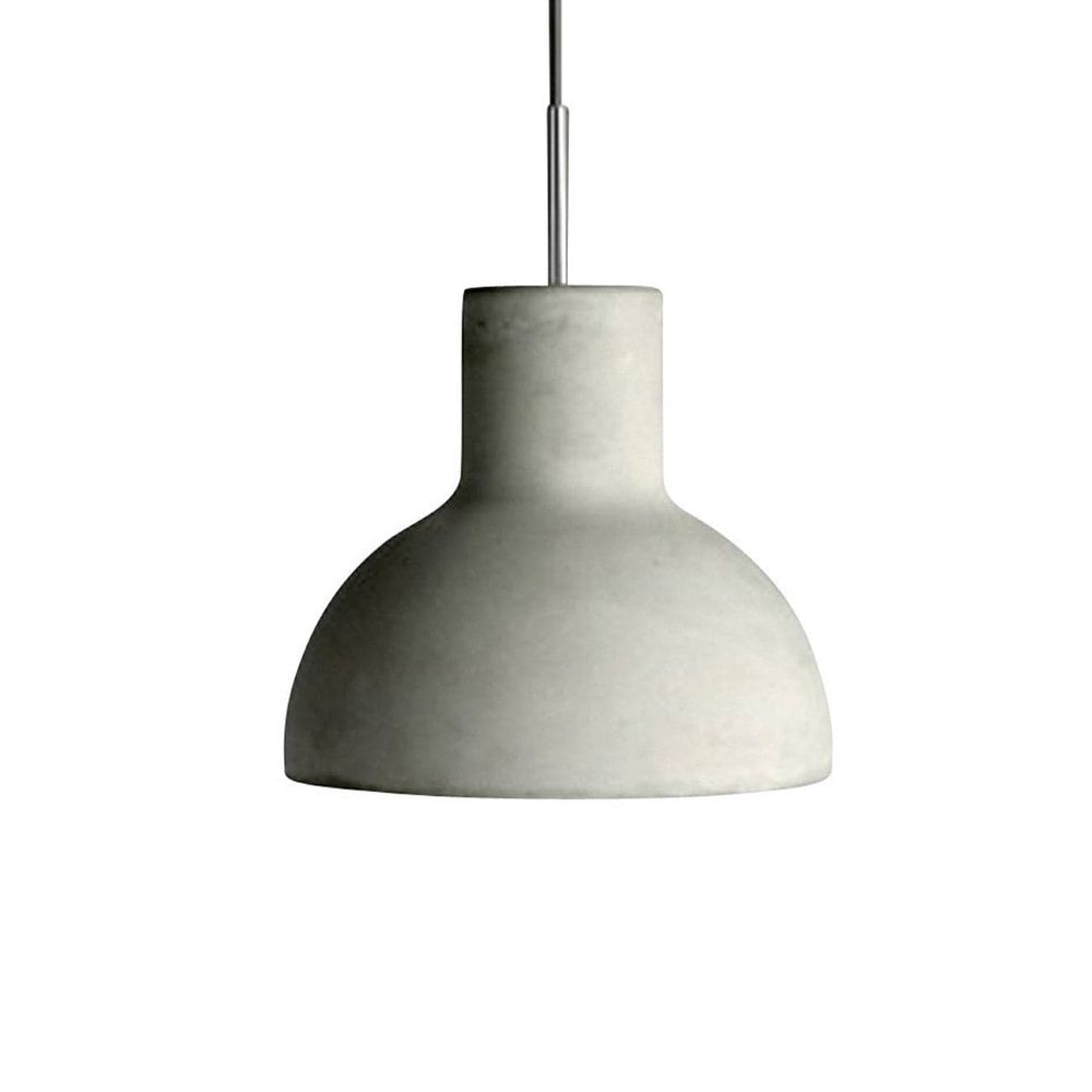 Castle Bell Pendant, shown in light gray and warm gray with concrete, metal, and ceiling-suspended pendant.