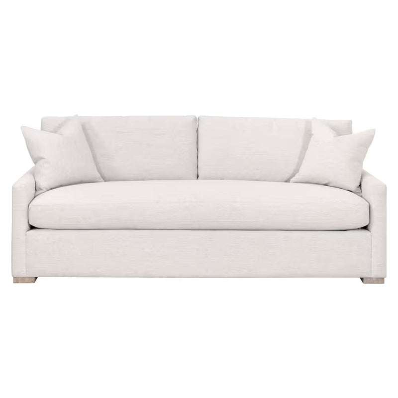 Clara 86" Slim Arm Queen Sleeper Sofa, shown in ivory and off-white with fabric, wood, and queen sleeper mechanism.