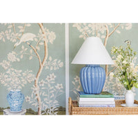 Alternate view of Clarendon Table Lamp in blue and white.