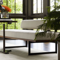 Alternate view of Rory Bench Bone Linen in bone ivory and warm walnut brown.