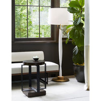 Additional view of Rory Bench Bone Linen in bone ivory and warm walnut brown.