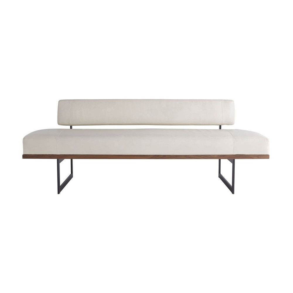 Rory Bench Ivory Leather, shown in ivory and cream with leather, wood, and fixed low backrest on slim supports.