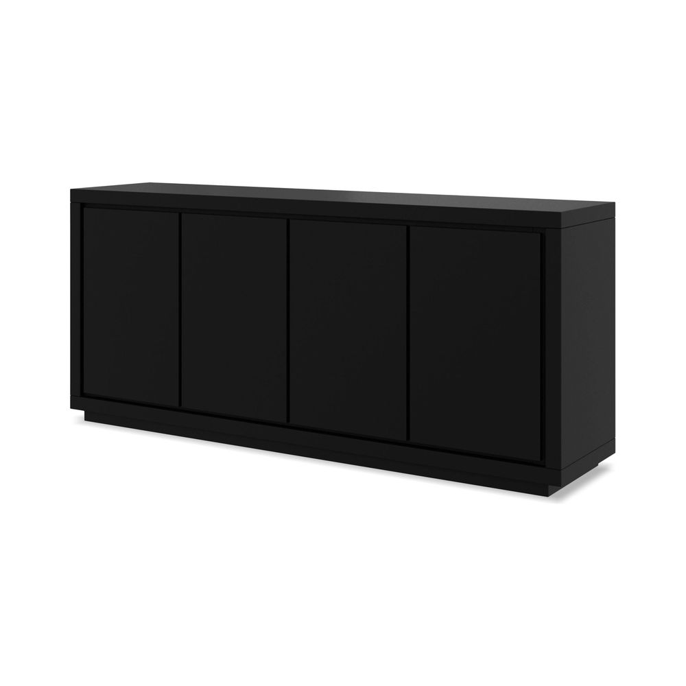Maze Buffet Black Matte Textured, 4-Door, shown in black with engineered wood and wood composite.
