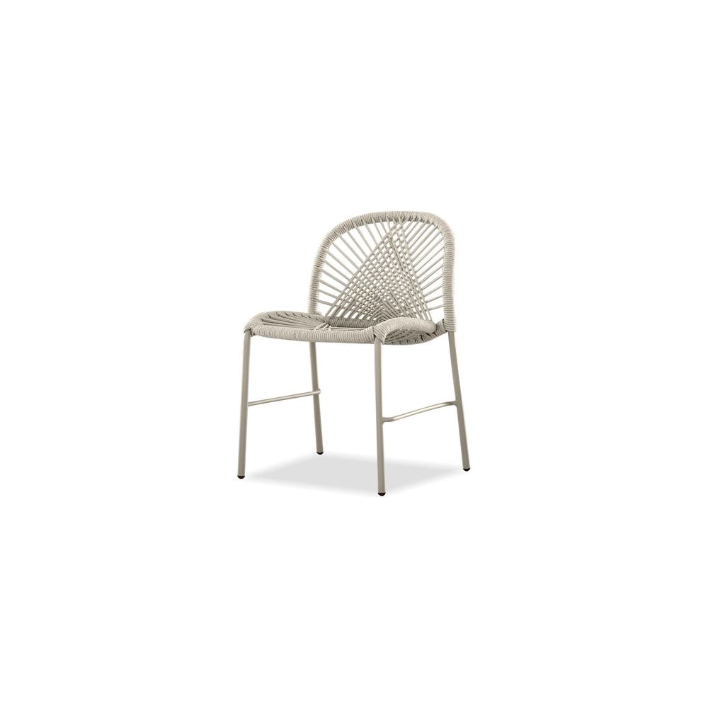 Kamari Stackable Dining Chair Ivory Rope Taupe Powder Coater, Indoor-Outdoor 4/Box with synthetic rope, metal, and armless.