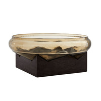 Alternate view of Luminosa Centerpiece, featuring glass, wood, and open vessel bowl.