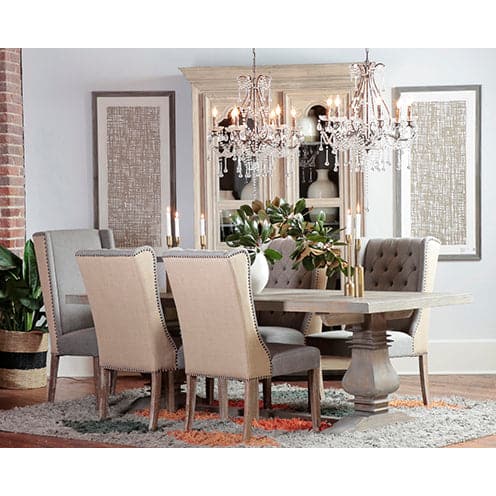 Alternate view of Reilly Dining Chair, featuring button tufting finish, performance fabric, wood, and armless.