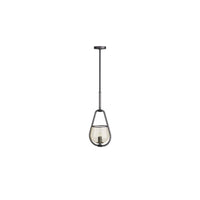 Ynez Pendant, shown in black and amber with metal, glass, and a ceiling-mounted canopy.