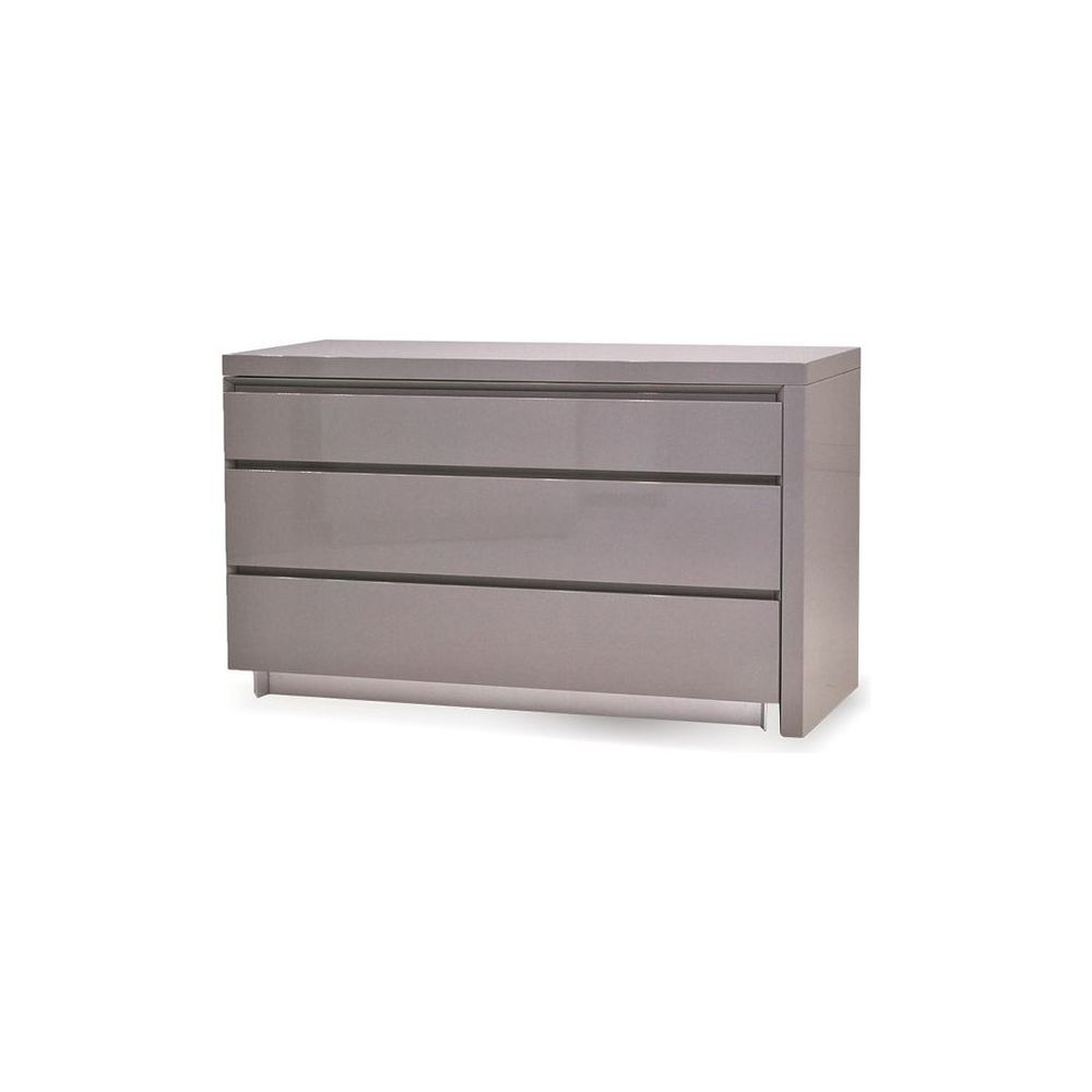 Savvy Dresser With Extension Light Grey High Gloss / Soft Closing Drawers in light grey and taupe grey.