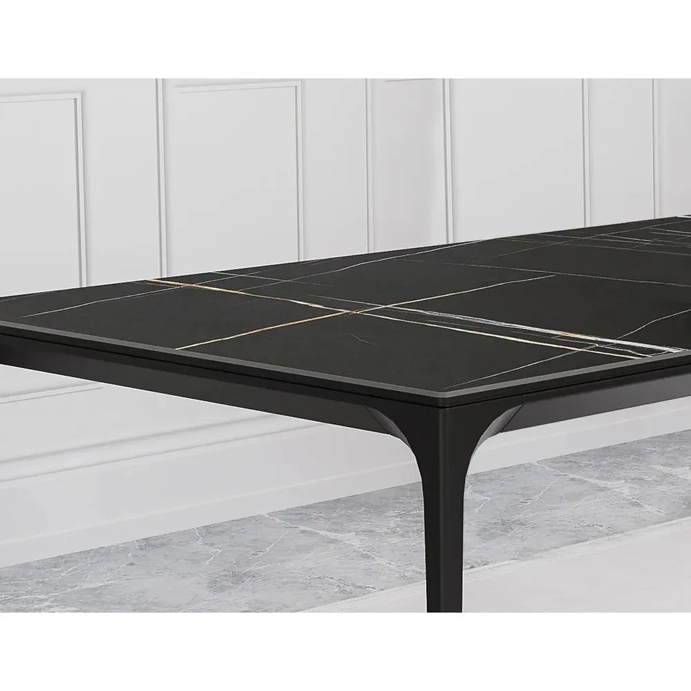 Alternate view of Capri Dining Table Safari Black Ceramic Top, Black Powder Coated Steel Base in black and white.
