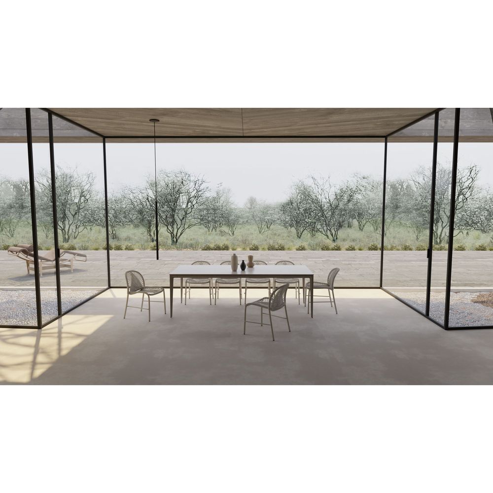 Cayman 94" Dining Table Travertino Ceramic , Powder Coated Taupe Legs / Indoor-Outdoor.