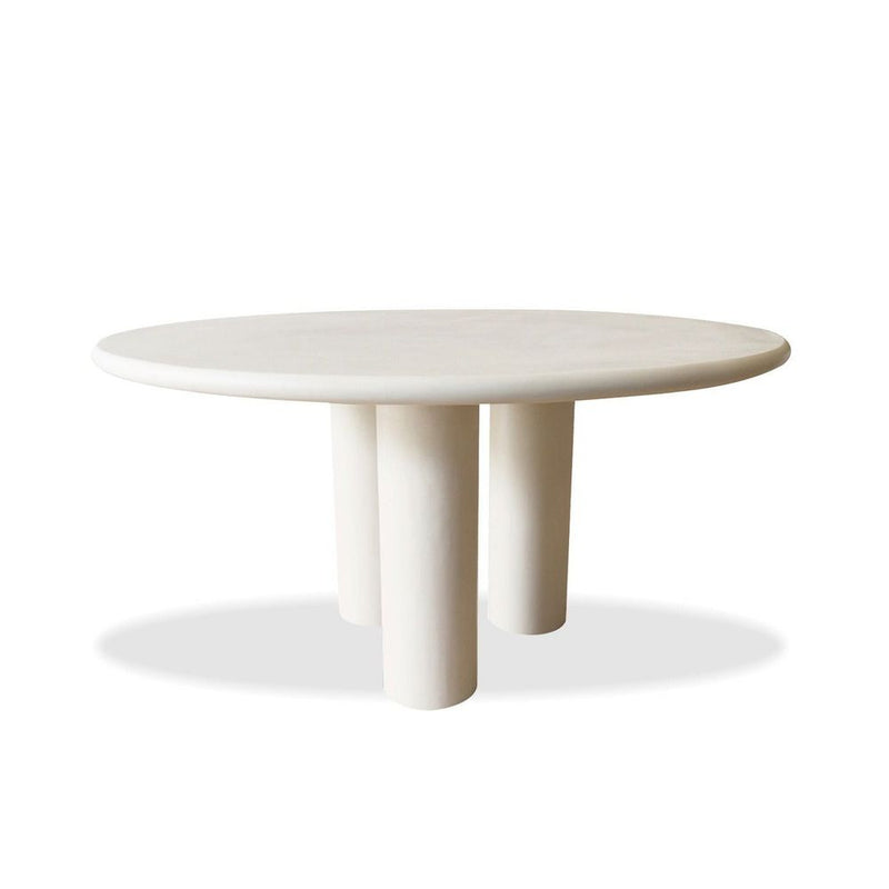 Elephant Round Dining Table Ivory Tusk Microskin, Indoor-Outdoor, shown in ivory and off-white with composite and resin.